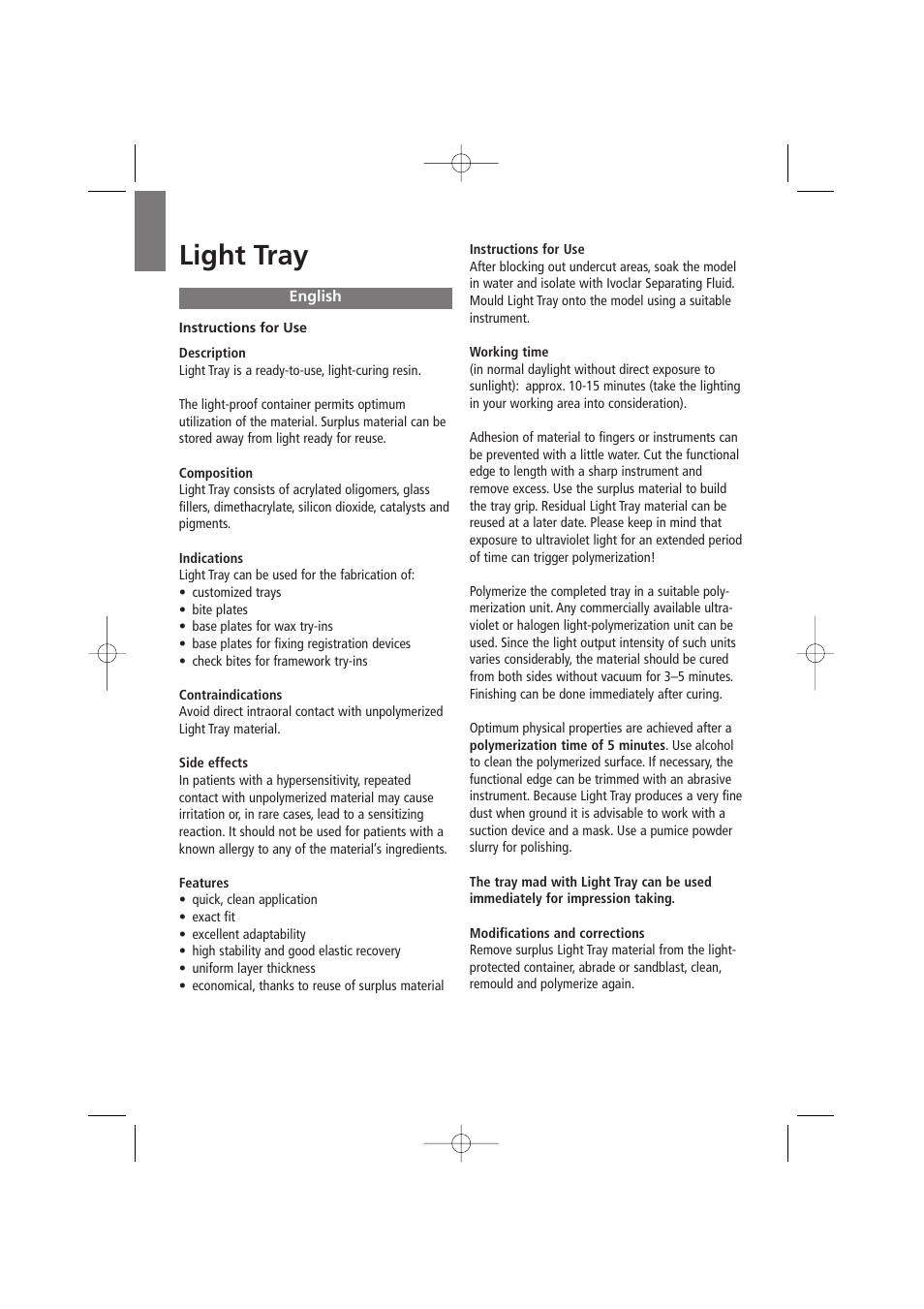 English, Light tray | Ivoclar Vivadent Light Tray User Manual | Page 4 / 14