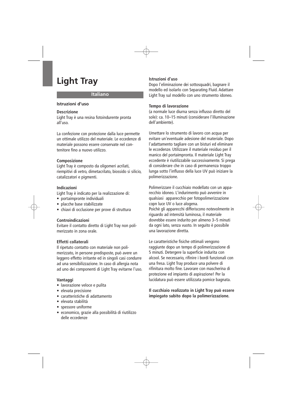 Italiano, Light tray | Ivoclar Vivadent Light Tray User Manual | Page 8 / 14