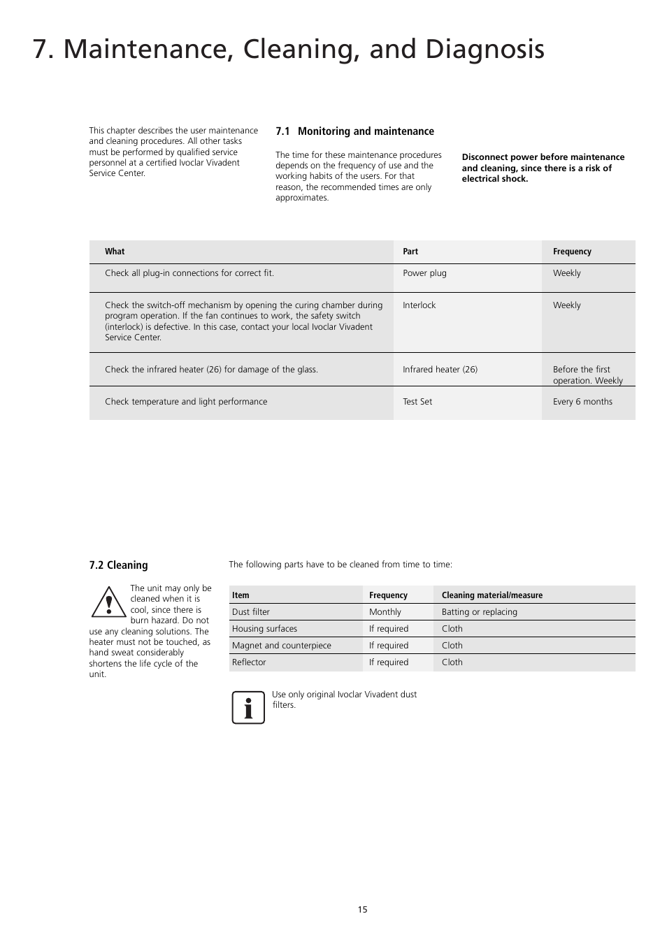 Maintenance, cleaning, and diagnosis | Ivoclar Vivadent Lumamat 100 User Manual | Page 15 / 20