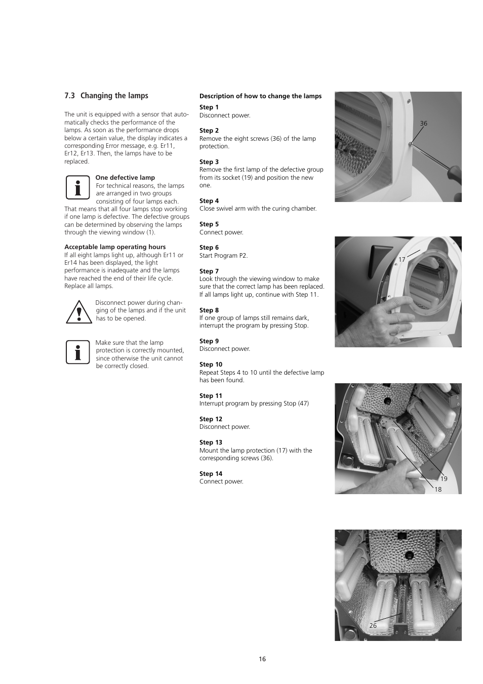 3 changing the lamps | Ivoclar Vivadent Lumamat 100 User Manual | Page 16 / 20