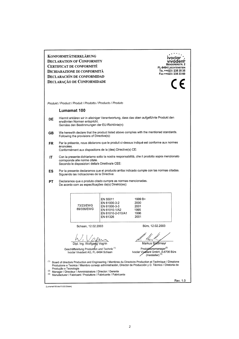Ivoclar Vivadent Lumamat 100 User Manual | Page 2 / 20