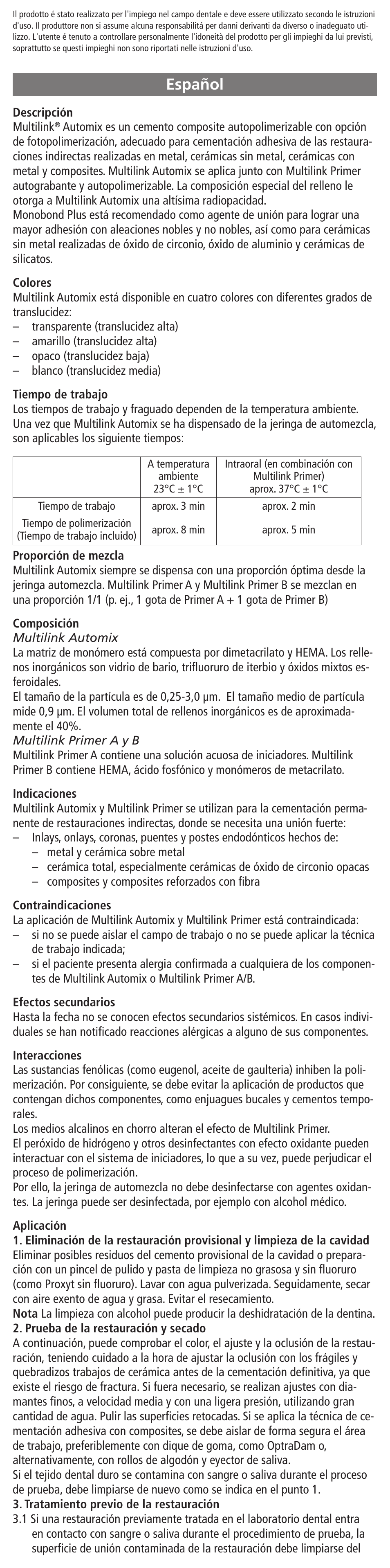 Español | Ivoclar Vivadent Multilink Automix User Manual | Page 13 / 48