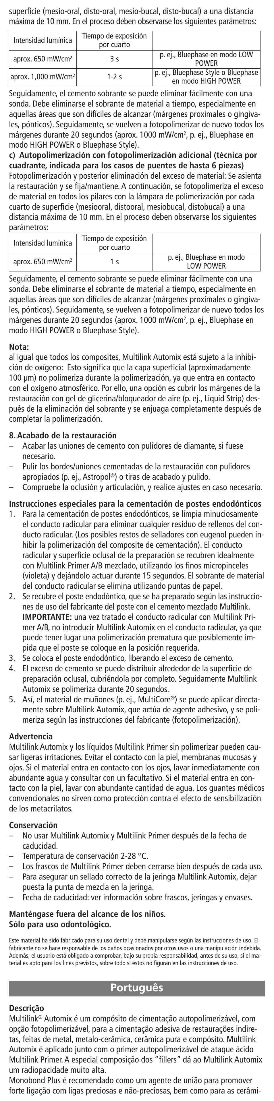 Português | Ivoclar Vivadent Multilink Automix User Manual | Page 15 / 48