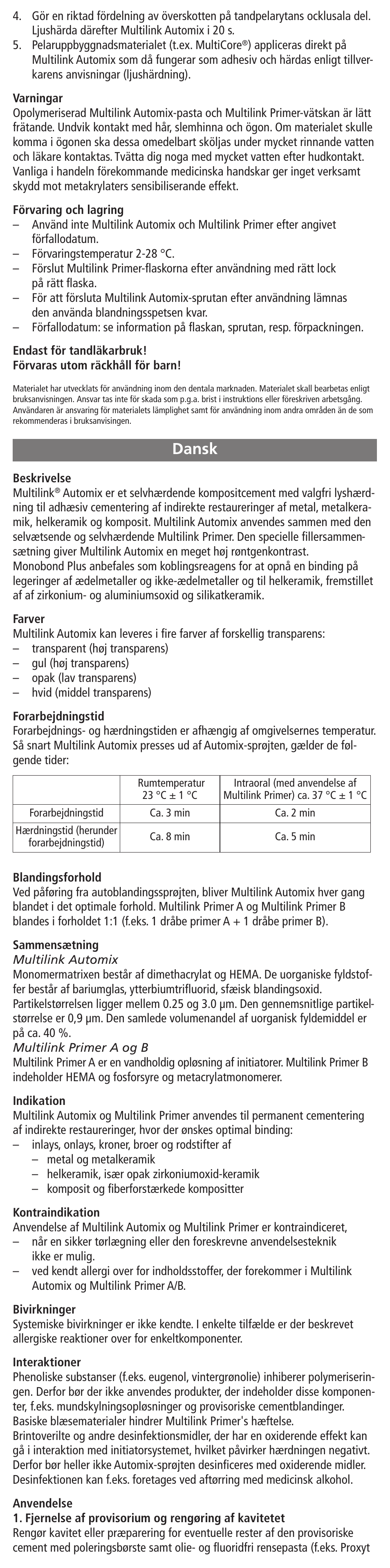 Dansk | Ivoclar Vivadent Multilink Automix User Manual | Page 21 / 48