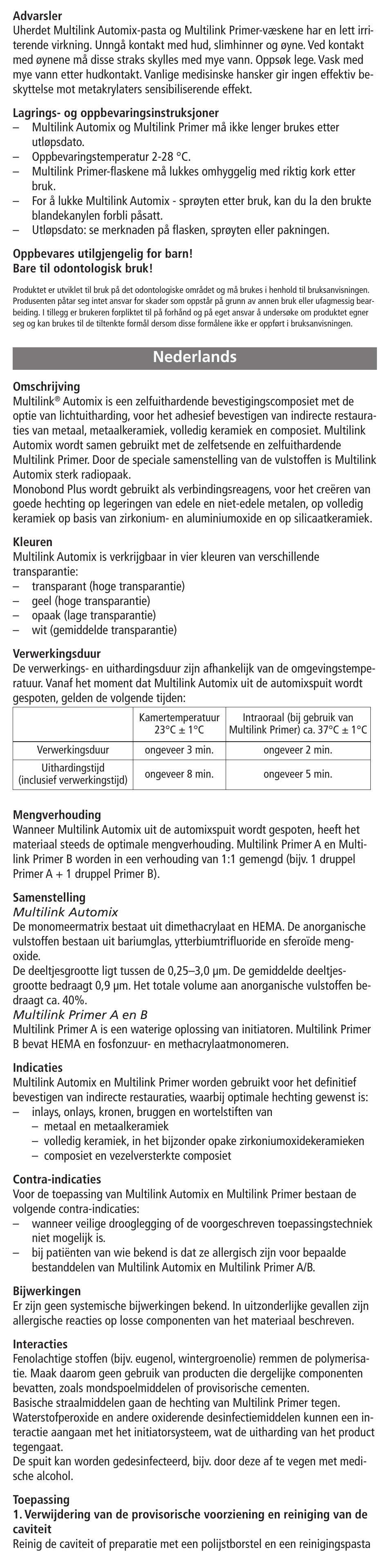 Nederlands | Ivoclar Vivadent Multilink Automix User Manual | Page 29 / 48