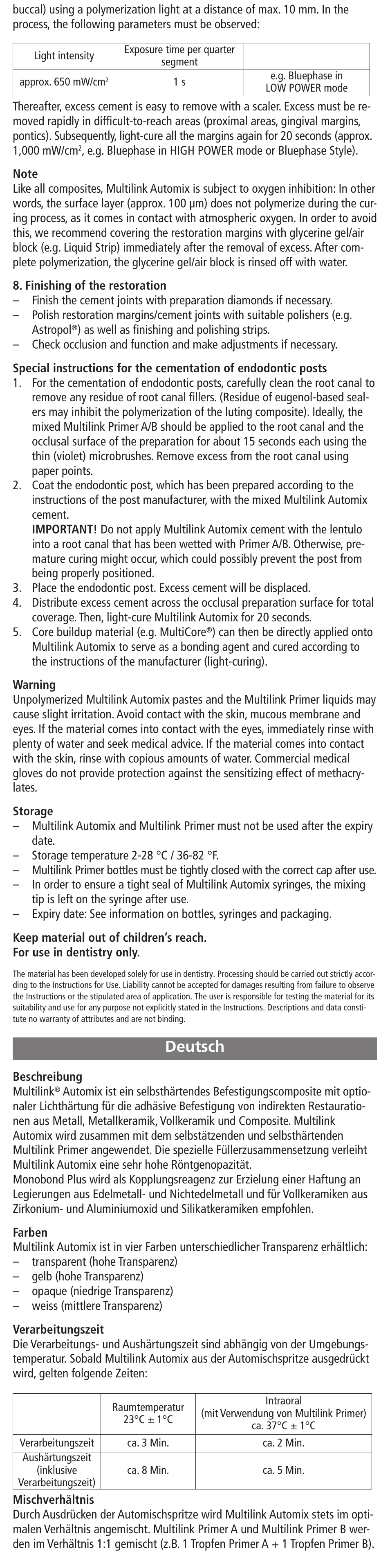 Deutsch | Ivoclar Vivadent Multilink Automix User Manual | Page 4 / 48