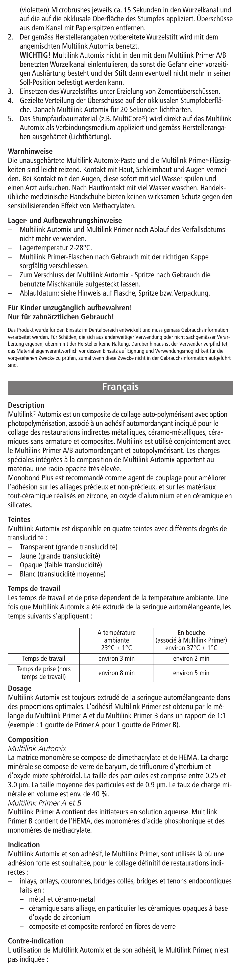 Français | Ivoclar Vivadent Multilink Automix User Manual | Page 7 / 48