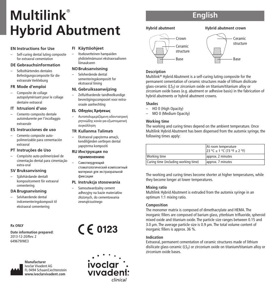 Ivoclar Vivadent Multilink Hybrid Abutment User Manual | 40 pages