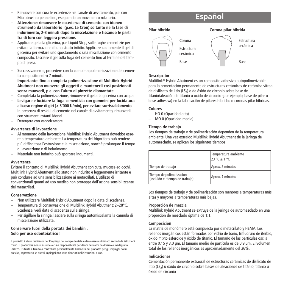 Español | Ivoclar Vivadent Multilink Hybrid Abutment User Manual | Page 11 / 40