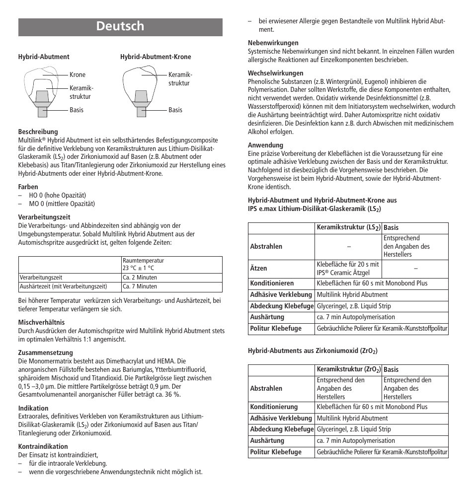 Deutsch | Ivoclar Vivadent Multilink Hybrid Abutment User Manual | Page 4 / 40