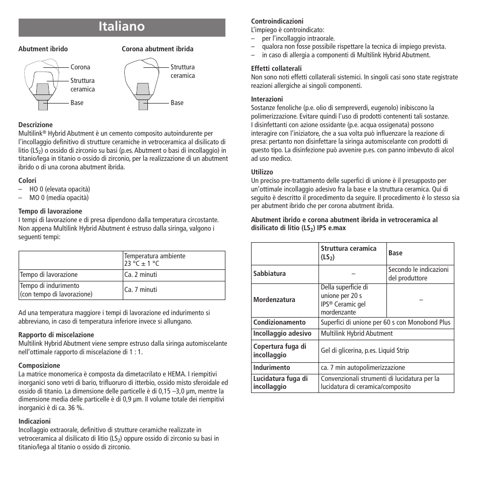 Italiano | Ivoclar Vivadent Multilink Hybrid Abutment User Manual | Page 9 / 40