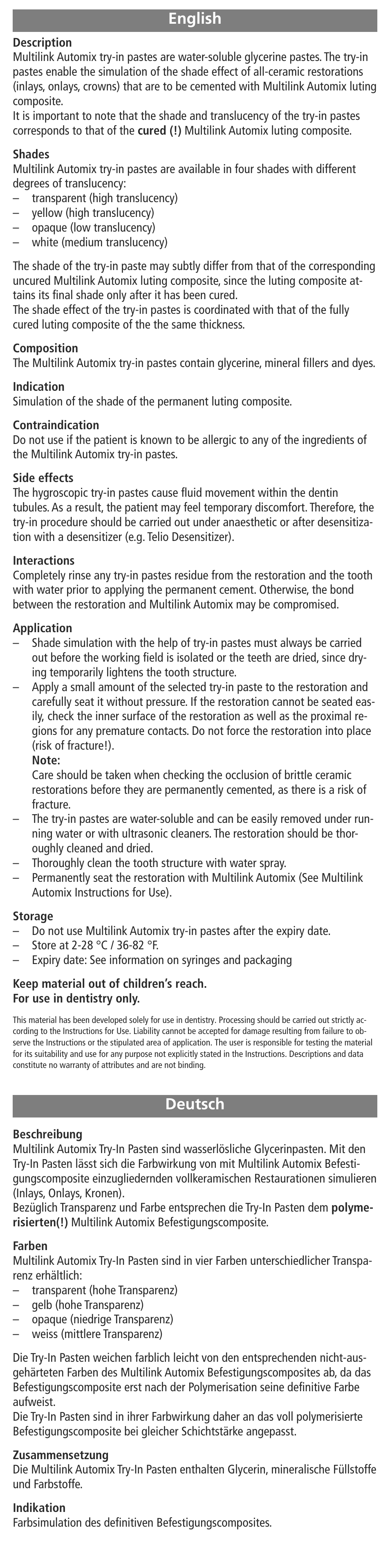 Ivoclar Vivadent Multilink Automix Try-In-Paste User Manual | 24 pages
