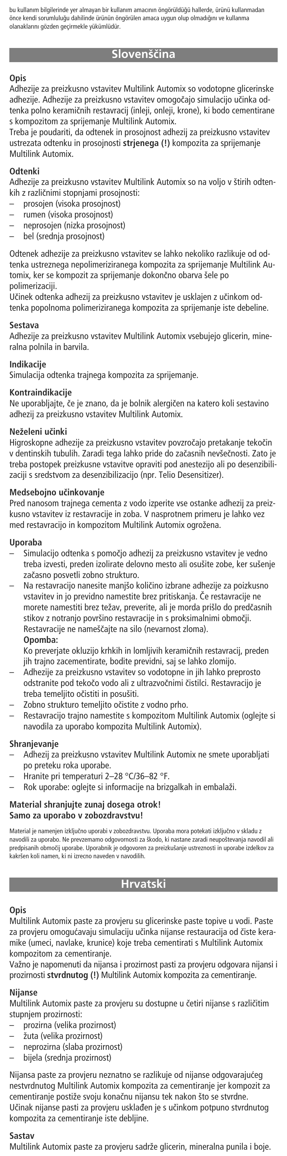 Slovenšãina, Hrvatski, Hrvatski slovenšãina | Ivoclar Vivadent Multilink Automix Try-In-Paste User Manual | Page 11 / 24
