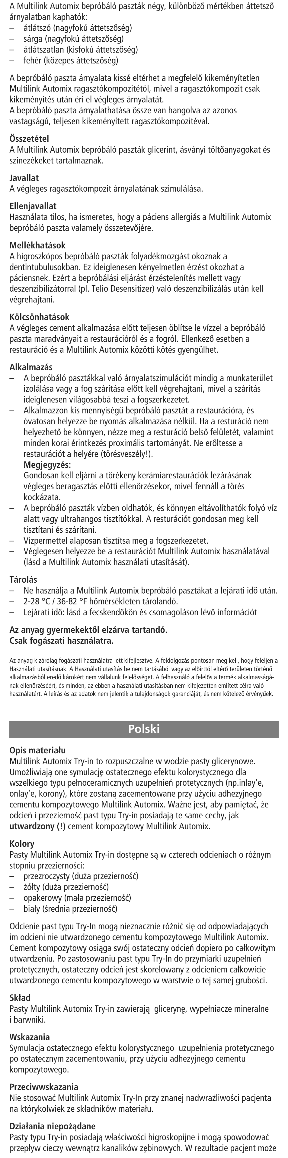 Polski | Ivoclar Vivadent Multilink Automix Try-In-Paste User Manual | Page 14 / 24