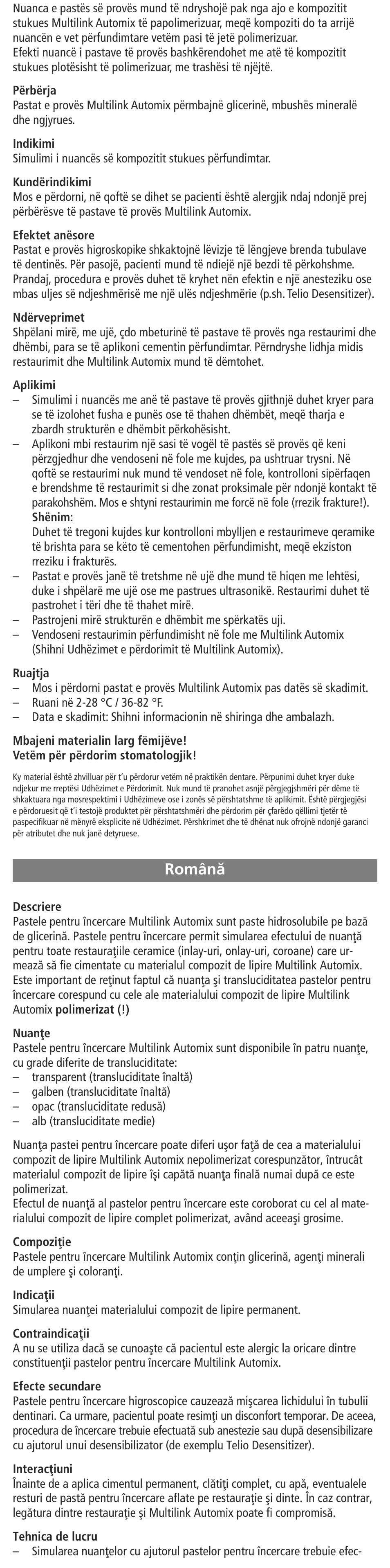 Româna, Românæ | Ivoclar Vivadent Multilink Automix Try-In-Paste User Manual | Page 18 / 24
