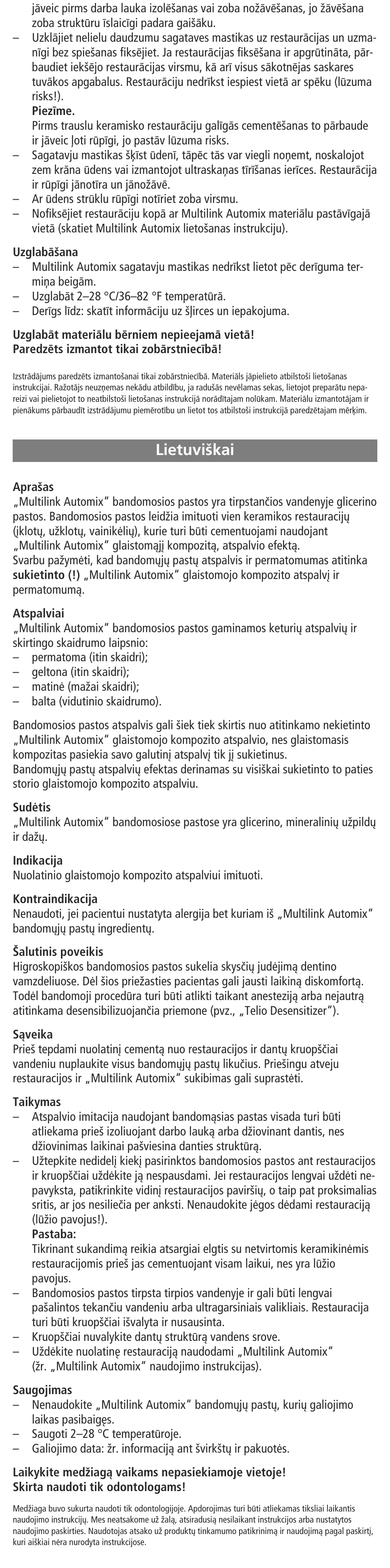 Lietuviskai, Lietuvi‰kai | Ivoclar Vivadent Multilink Automix Try-In-Paste User Manual | Page 22 / 24