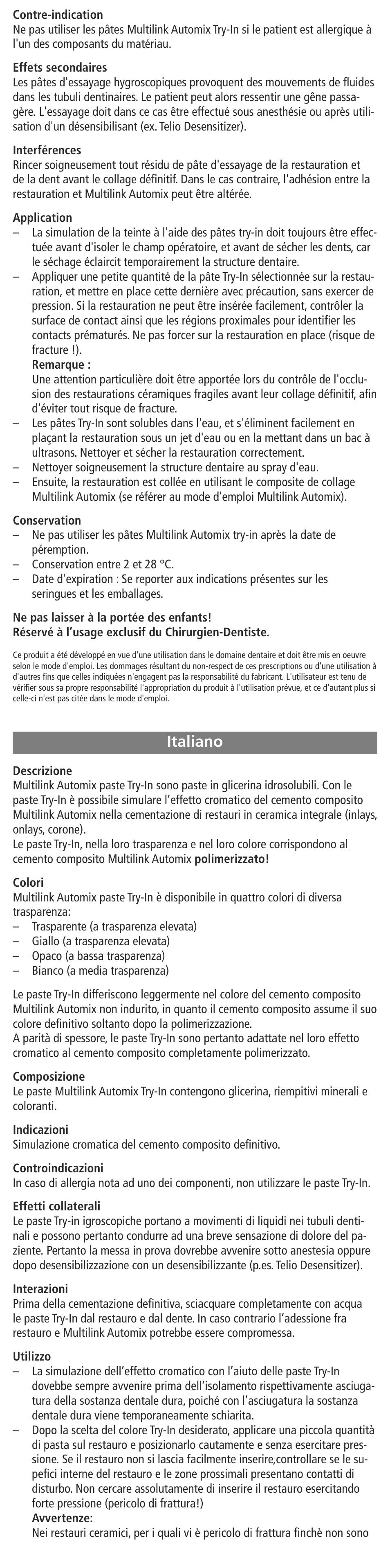Italiano | Ivoclar Vivadent Multilink Automix Try-In-Paste User Manual | Page 3 / 24