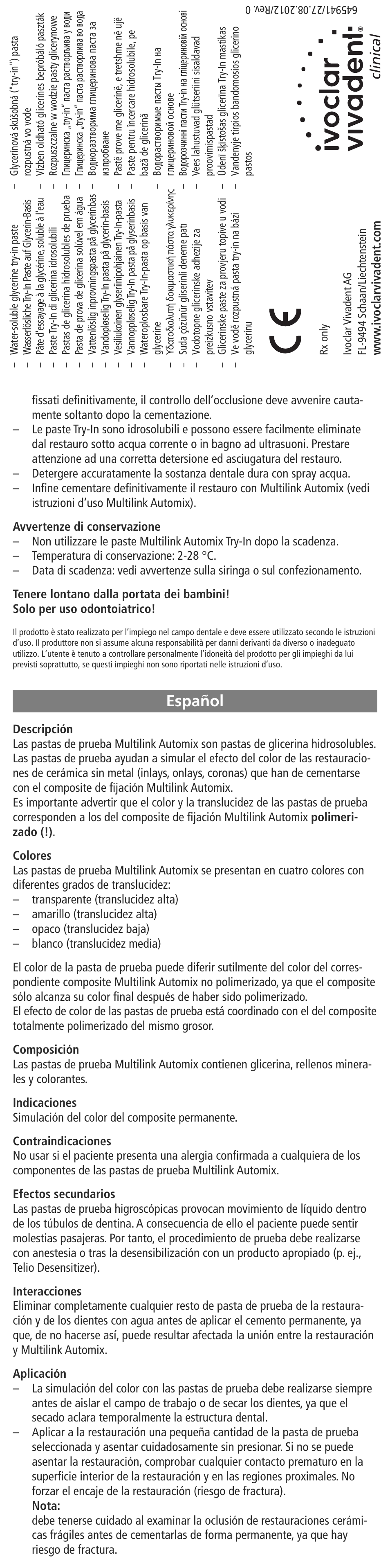 Español | Ivoclar Vivadent Multilink Automix Try-In-Paste User Manual | Page 4 / 24