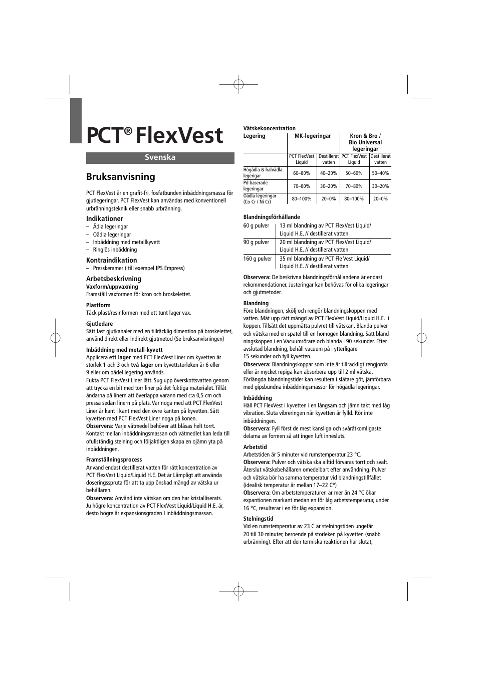 Svenska, Flexvest, Bruksanvisning | Ivoclar Vivadent PCT FlexVest User Manual | Page 15 / 28