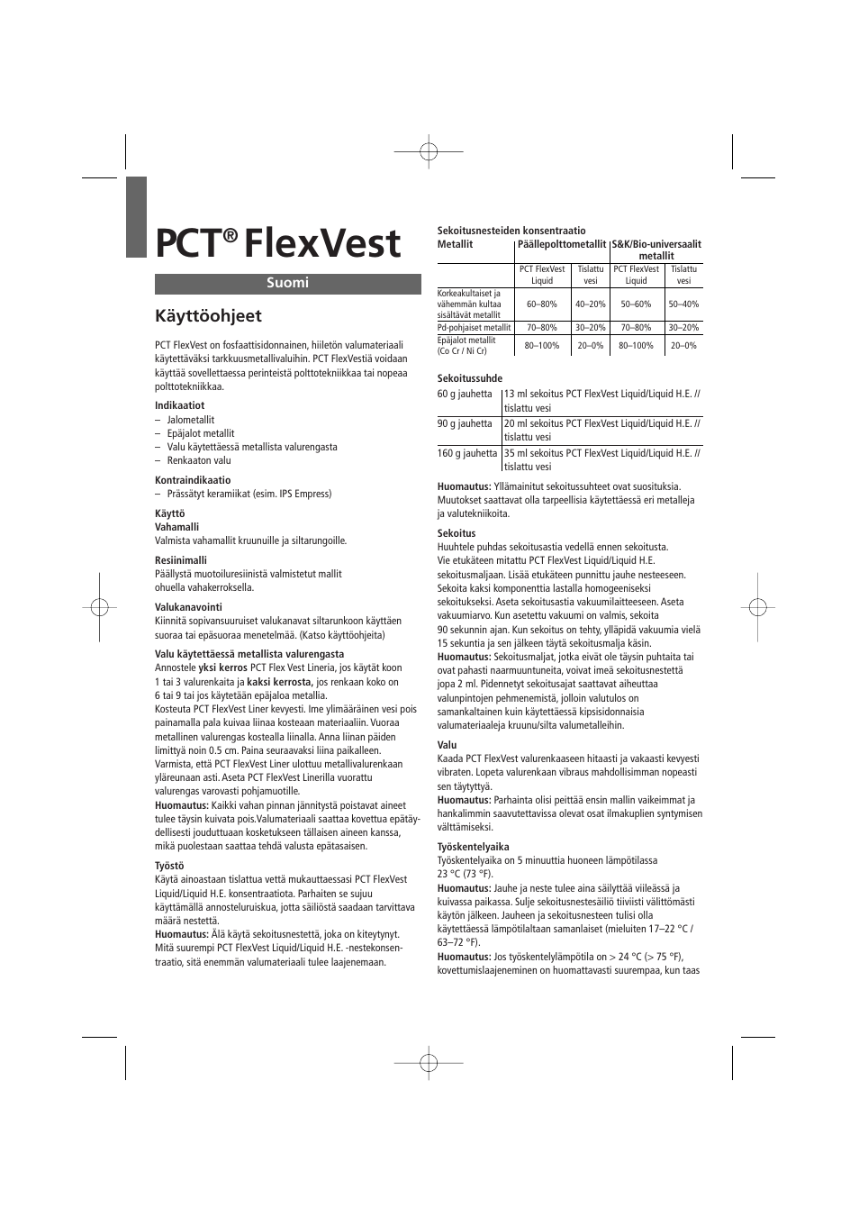 Suomi, Flexvest, Käyttöohjeet | Ivoclar Vivadent PCT FlexVest User Manual | Page 19 / 28