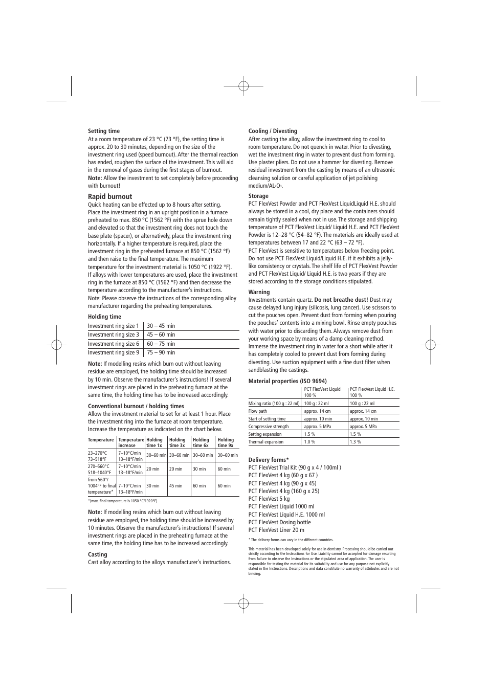 Rapid burnout | Ivoclar Vivadent PCT FlexVest User Manual | Page 3 / 28