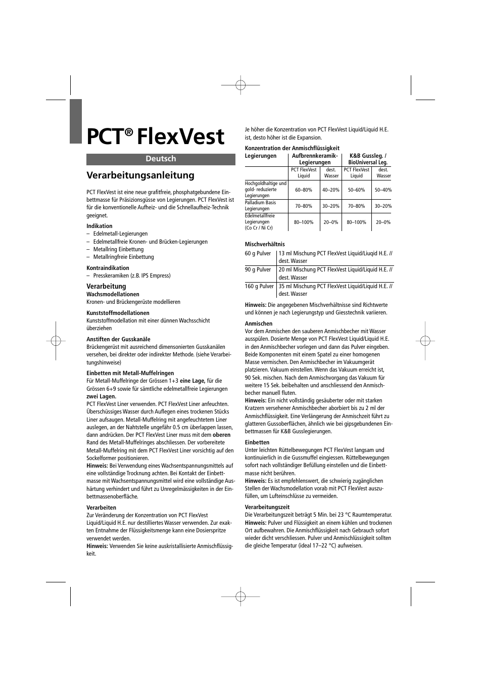 Deutsch, Flexvest, Verarbeitungsanleitung | Ivoclar Vivadent PCT FlexVest User Manual | Page 4 / 28