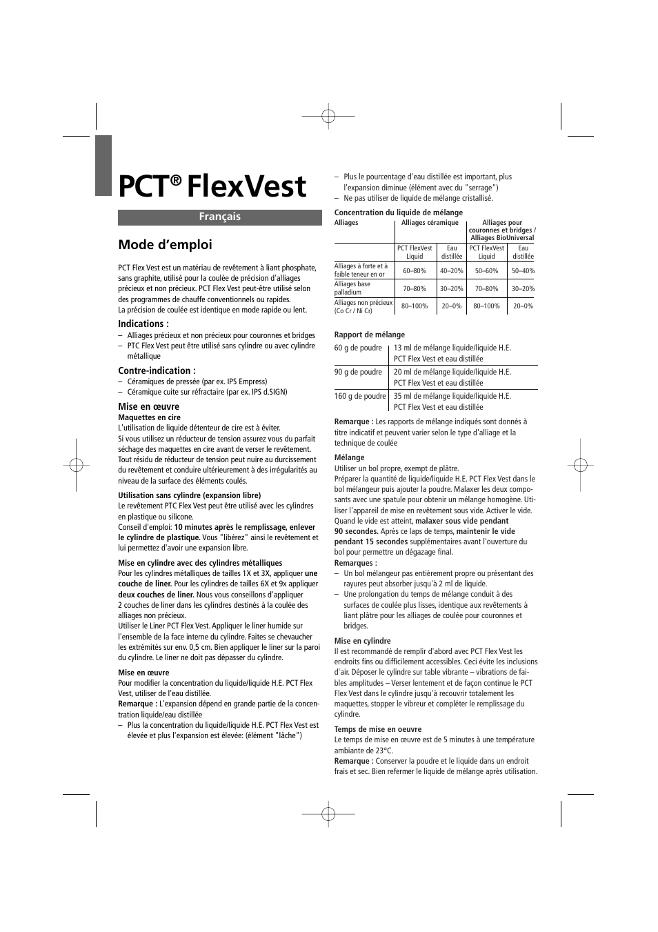 Français, Flexvest, Mode d’emploi | Ivoclar Vivadent PCT FlexVest User Manual | Page 6 / 28