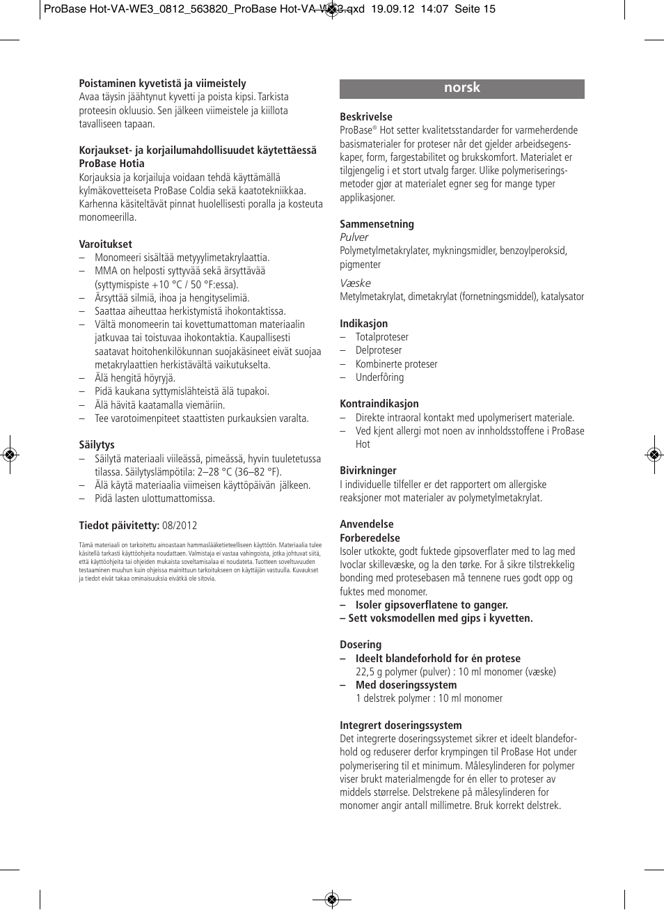 Norsk | Ivoclar Vivadent ProBase Hot User Manual | Page 15 / 28