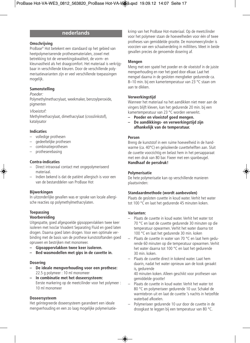 Nederlands | Ivoclar Vivadent ProBase Hot User Manual | Page 17 / 28