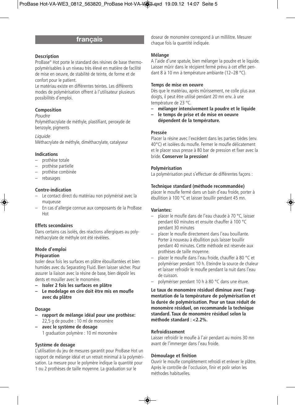 Français | Ivoclar Vivadent ProBase Hot User Manual | Page 5 / 28