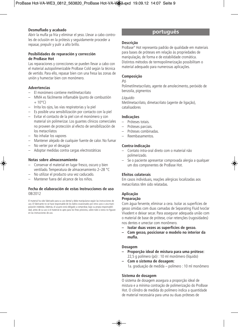 Português | Ivoclar Vivadent ProBase Hot User Manual | Page 9 / 28