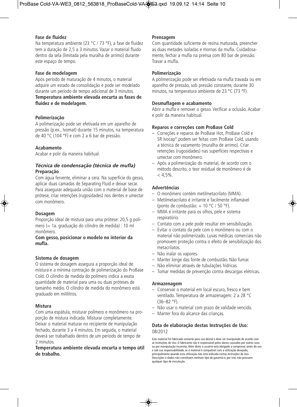 Ivoclar Vivadent ProBase Cold User Manual | Page 10 / 28