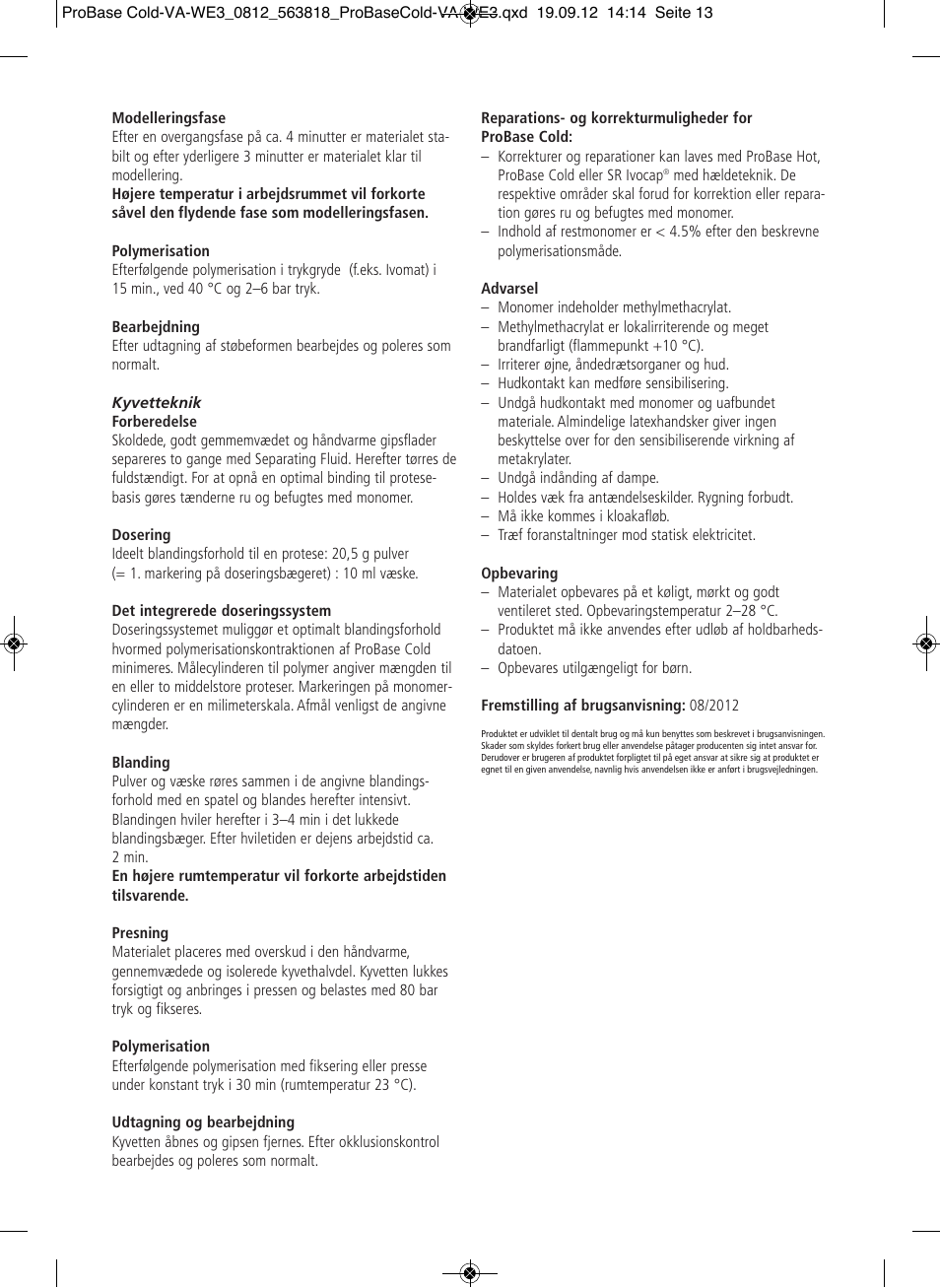 Ivoclar Vivadent ProBase Cold User Manual | Page 13 / 28