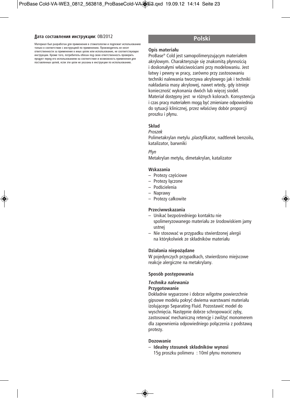 Polski | Ivoclar Vivadent ProBase Cold User Manual | Page 23 / 28