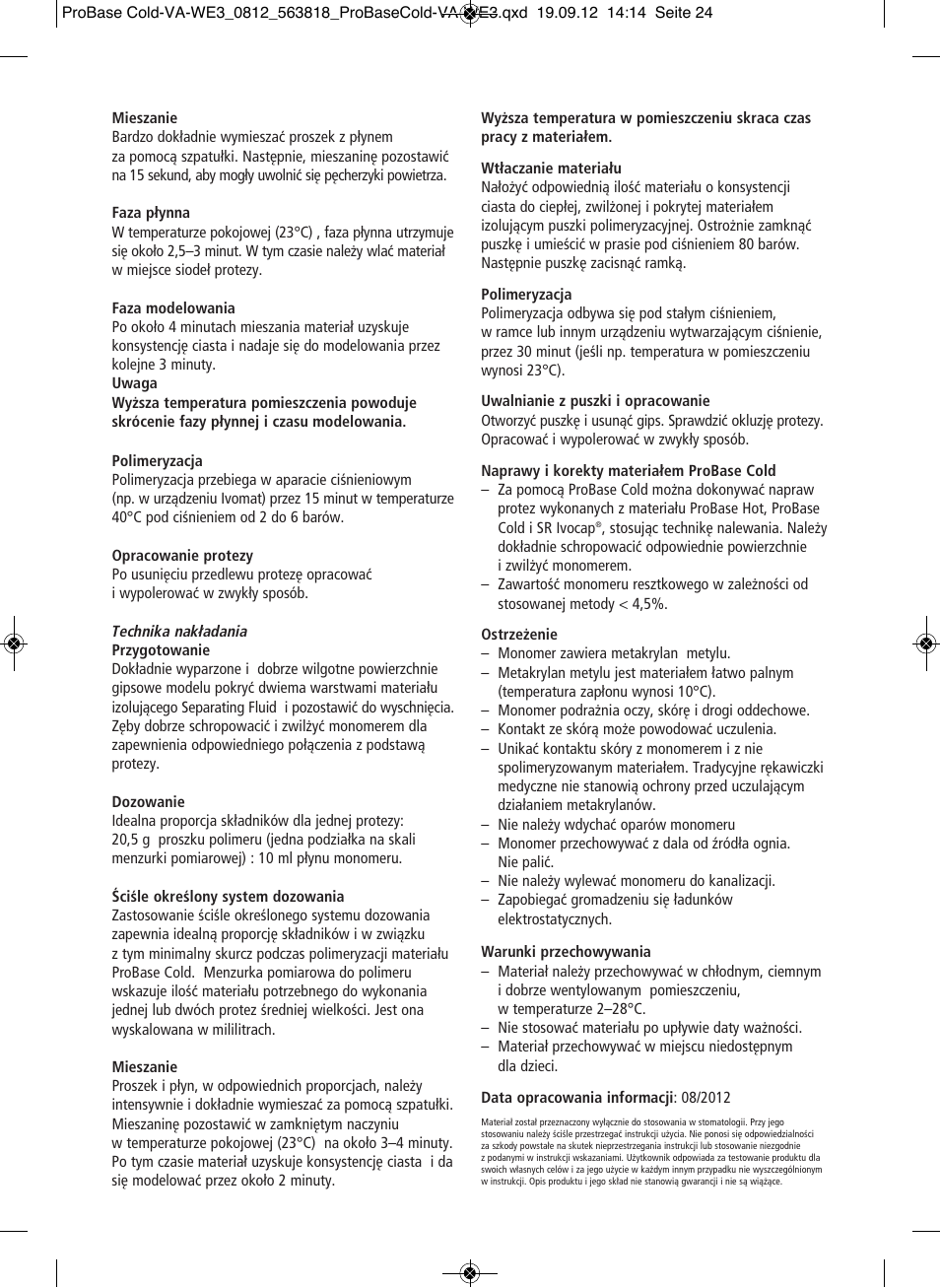 Ivoclar Vivadent ProBase Cold User Manual | Page 24 / 28