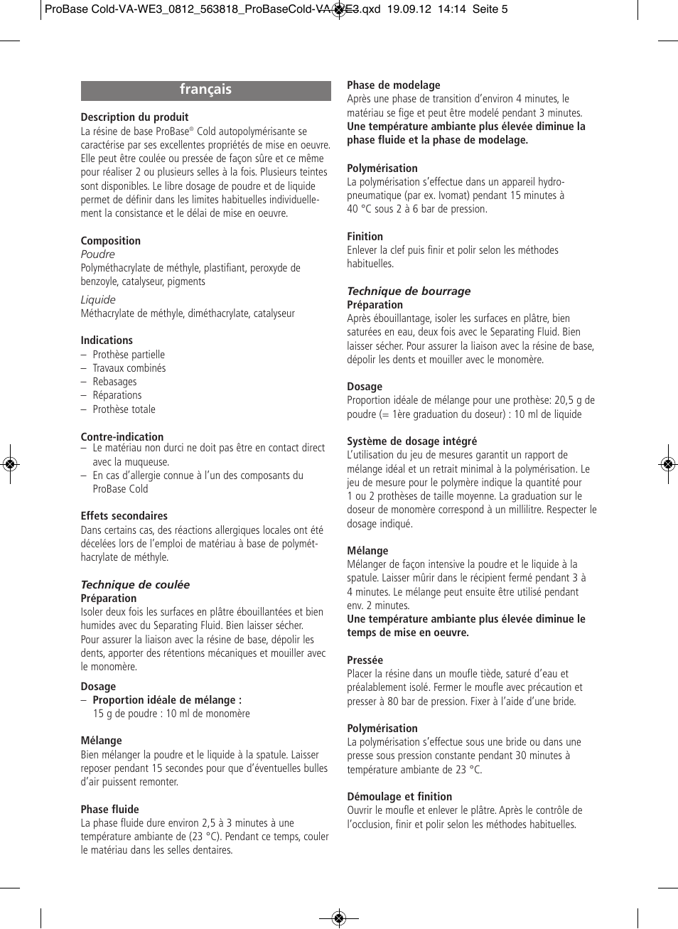 Français | Ivoclar Vivadent ProBase Cold User Manual | Page 5 / 28