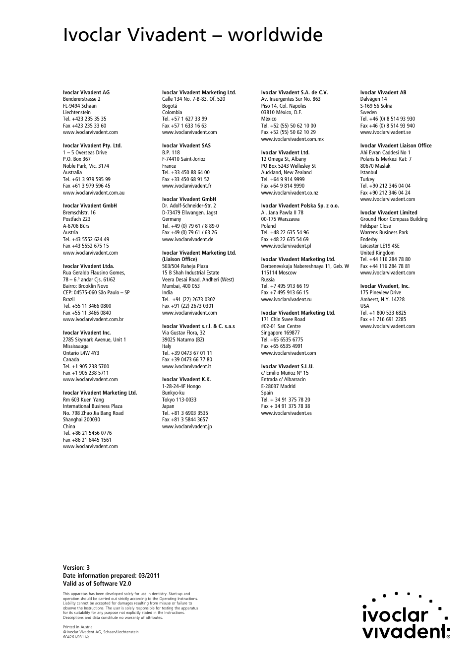 Ivoclar vivadent – worldwide | Ivoclar Vivadent CS User Manual | Page 32 / 32