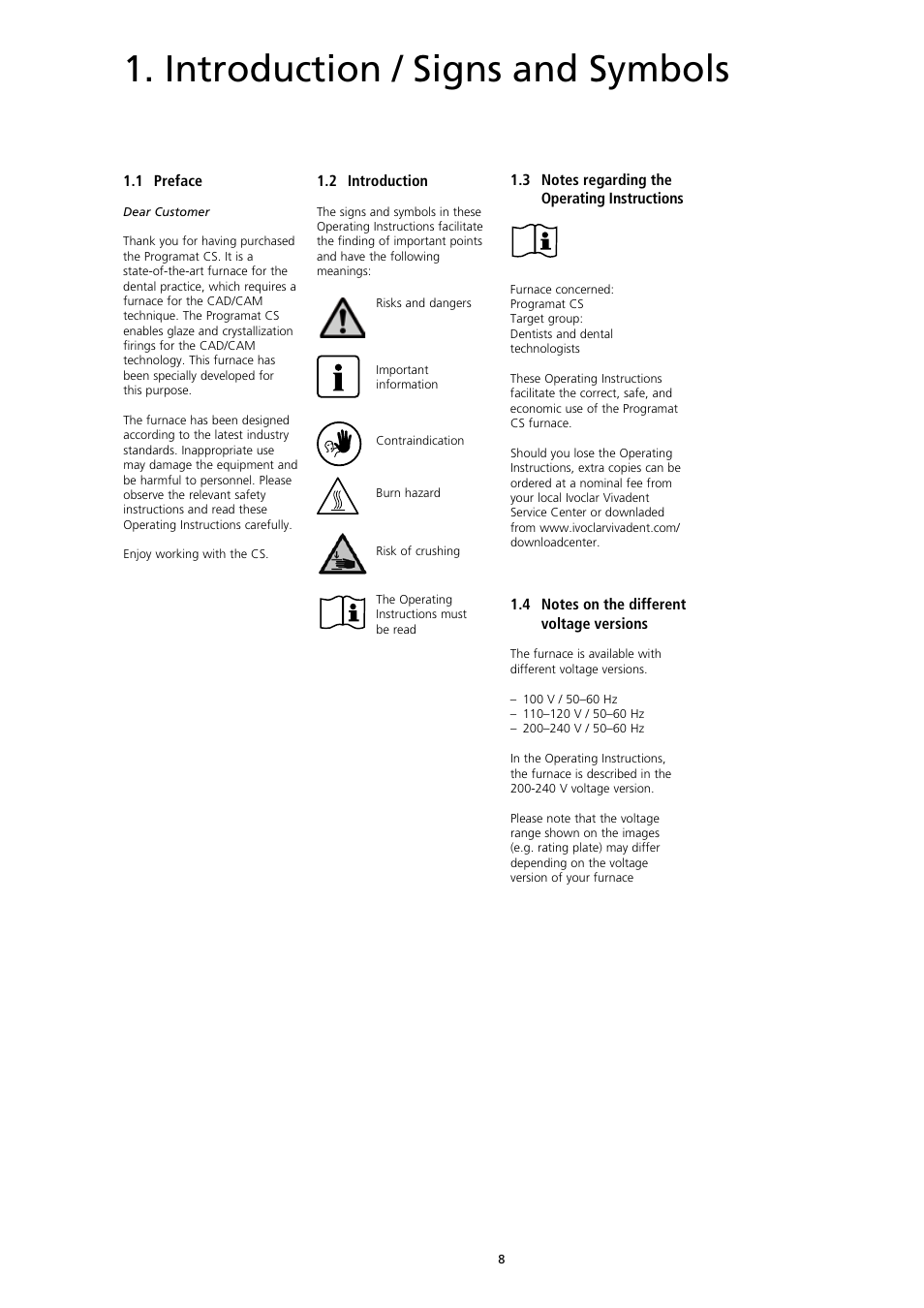 Introduction / signs and symbols | Ivoclar Vivadent CS User Manual | Page 8 / 32