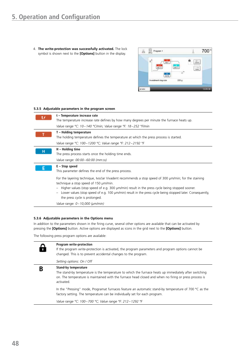 48 5. operation and configuration | Ivoclar Vivadent EP 5010 User Manual | Page 48 / 92