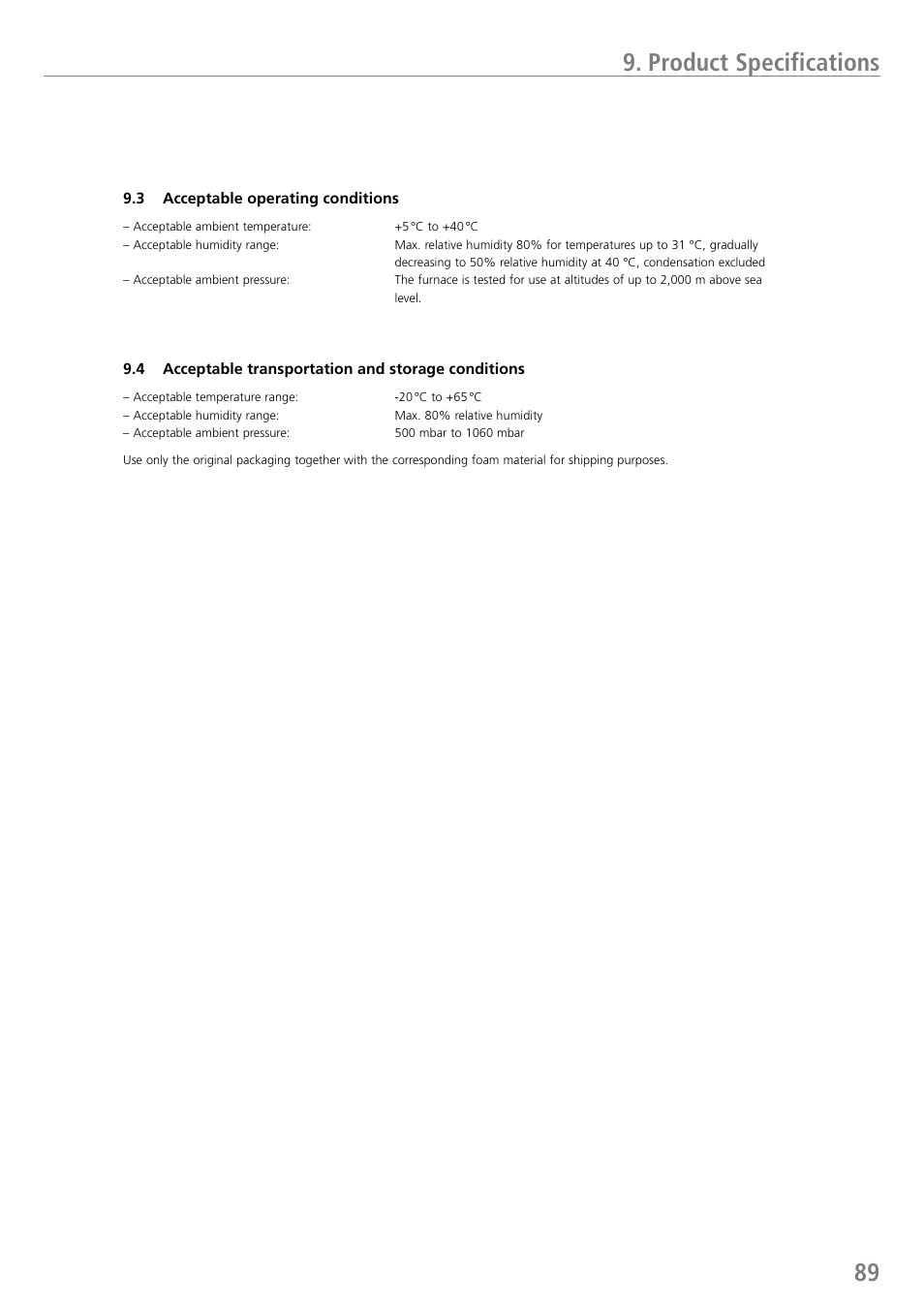 89 9. product specifications | Ivoclar Vivadent EP 5010 User Manual | Page 89 / 92