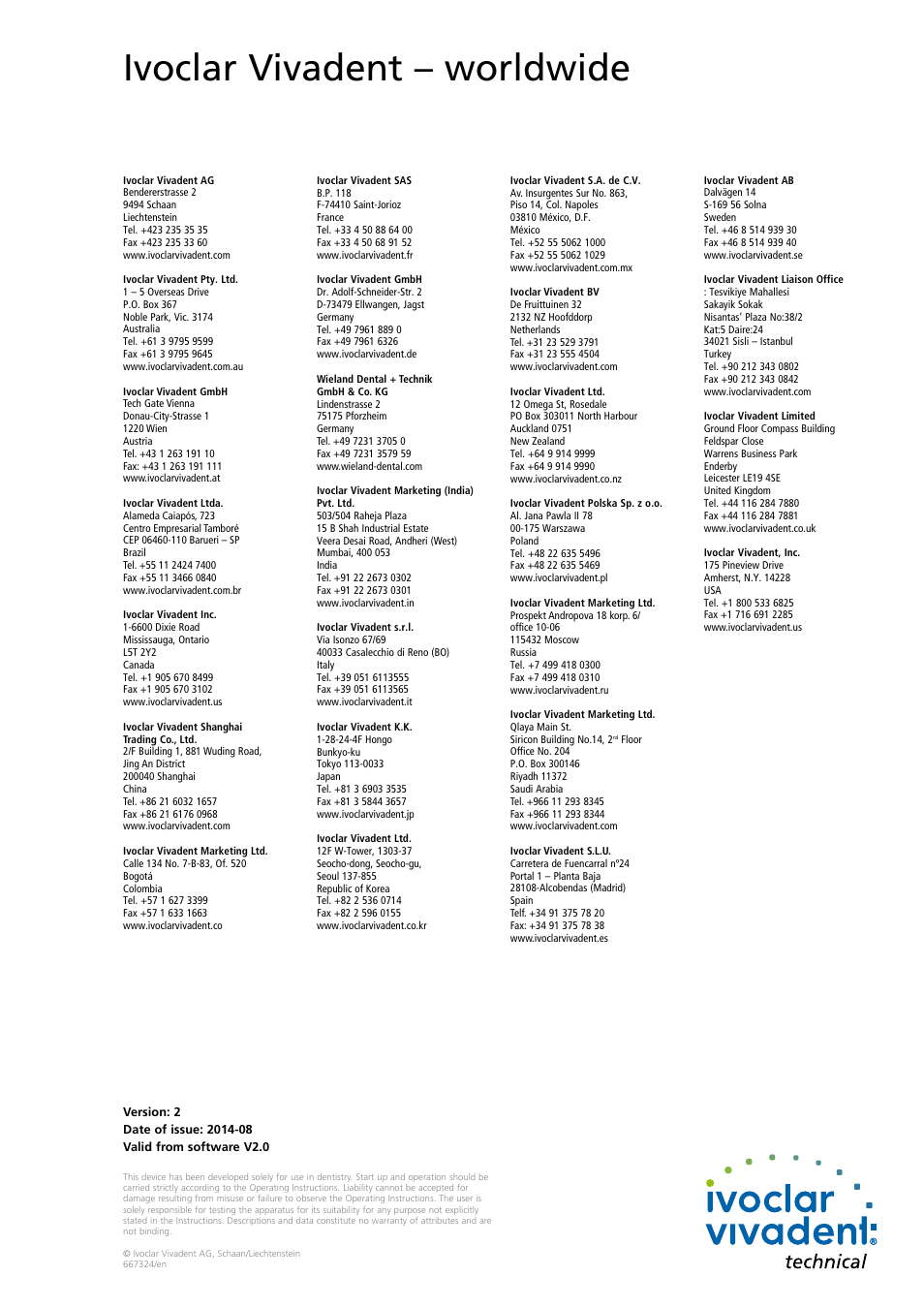 Ivoclar vivadent – worldwide | Ivoclar Vivadent EP 5010 User Manual | Page 92 / 92