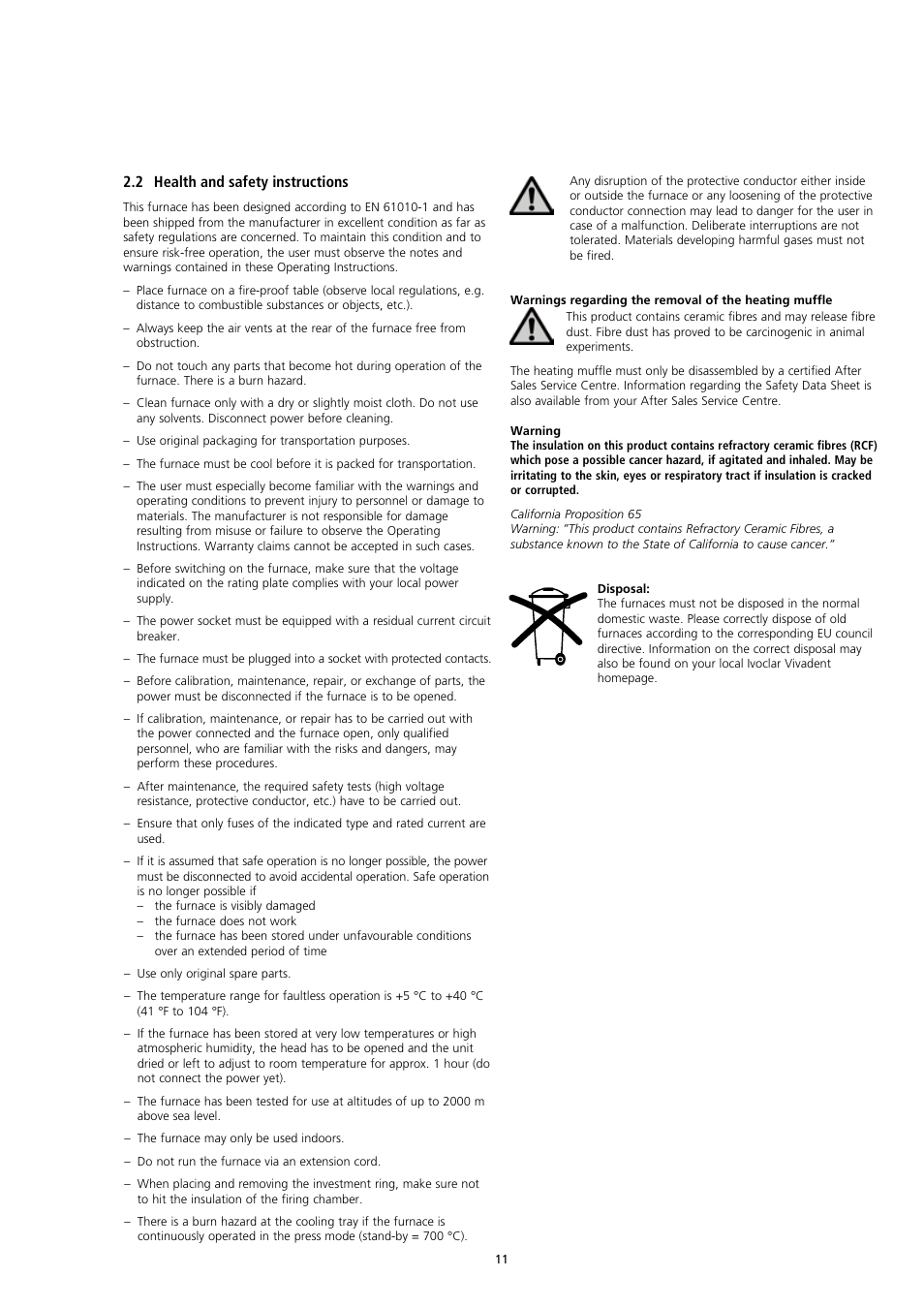 2 health and safety instructions | Ivoclar Vivadent EP3000-G2 User Manual | Page 11 / 40