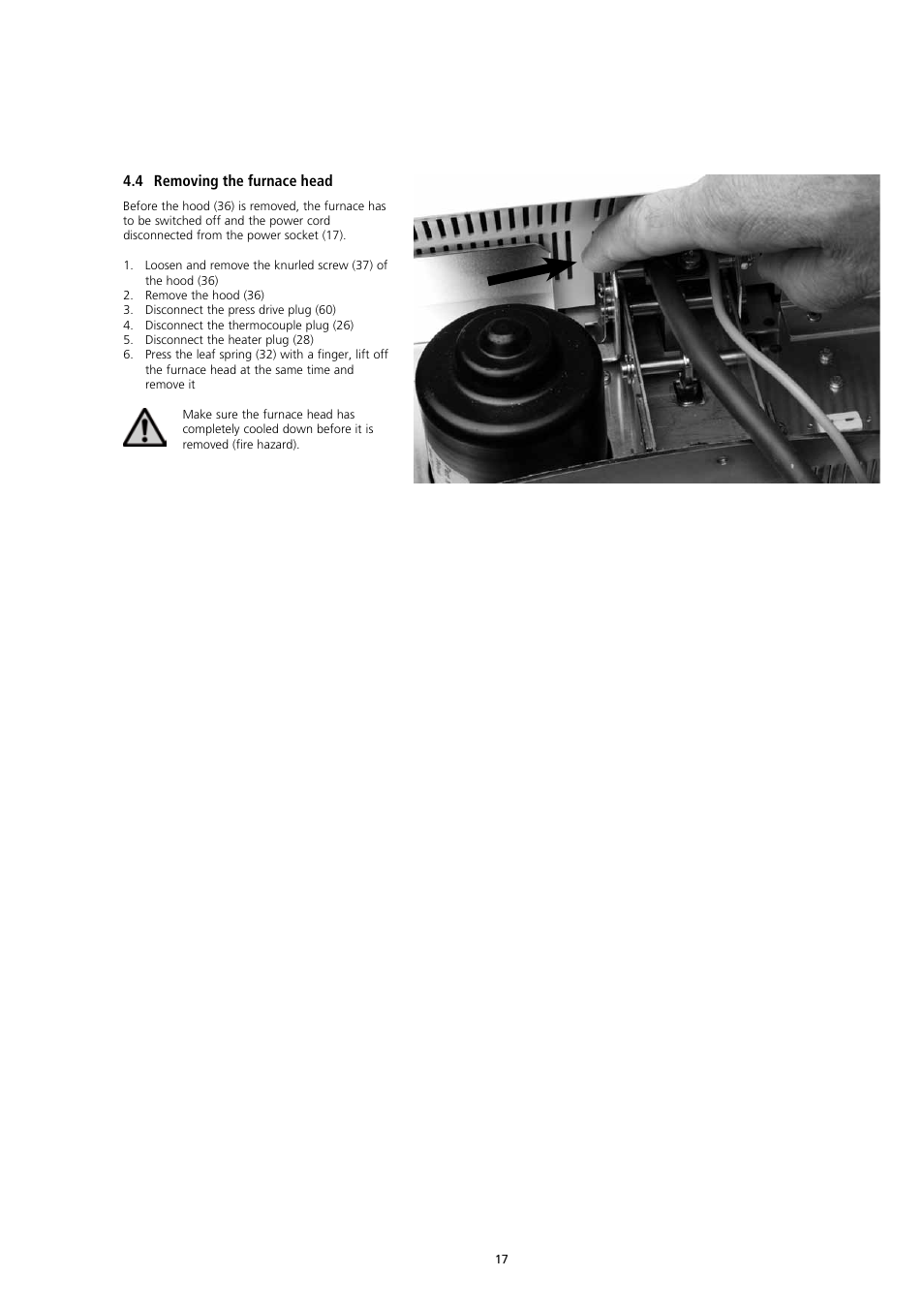 4 removing the furnace head | Ivoclar Vivadent EP3000-G2 User Manual | Page 17 / 40