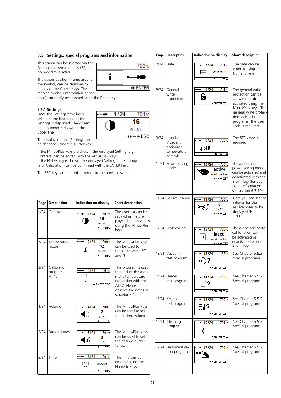 5 settings, special programs and information | Ivoclar Vivadent EP3000-G2 User Manual | Page 21 / 40