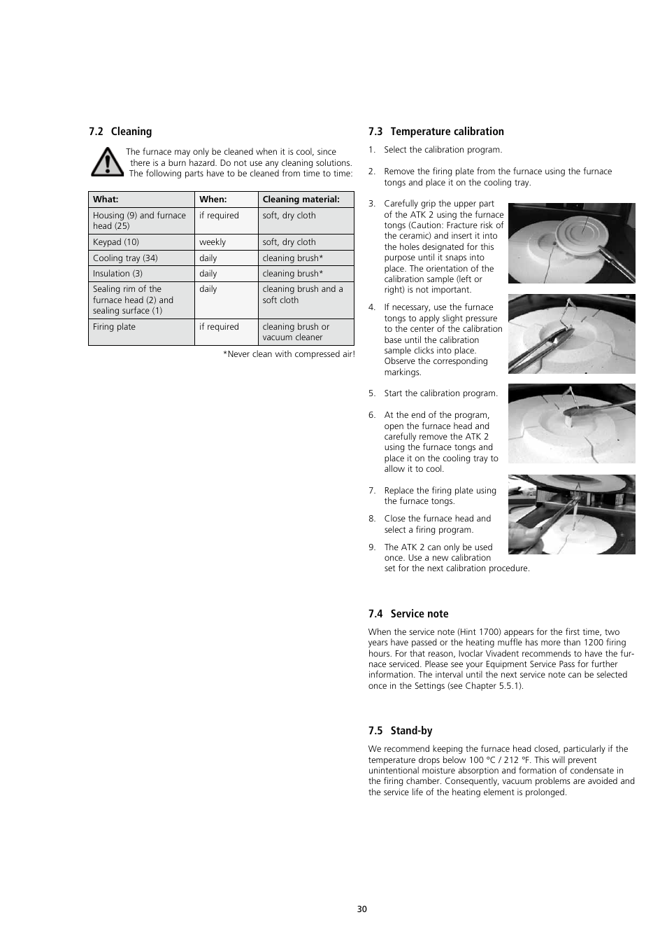 2 cleaning, 3 temperature calibration, 5 stand-by | Ivoclar Vivadent EP3000-G2 User Manual | Page 30 / 40