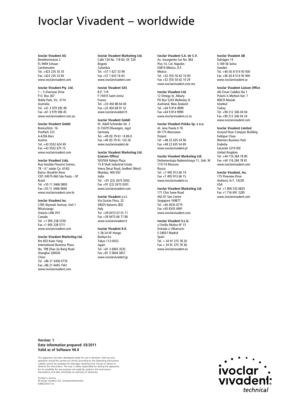 Ivoclar vivadent – worldwide | Ivoclar Vivadent EP3000-G2 User Manual | Page 40 / 40