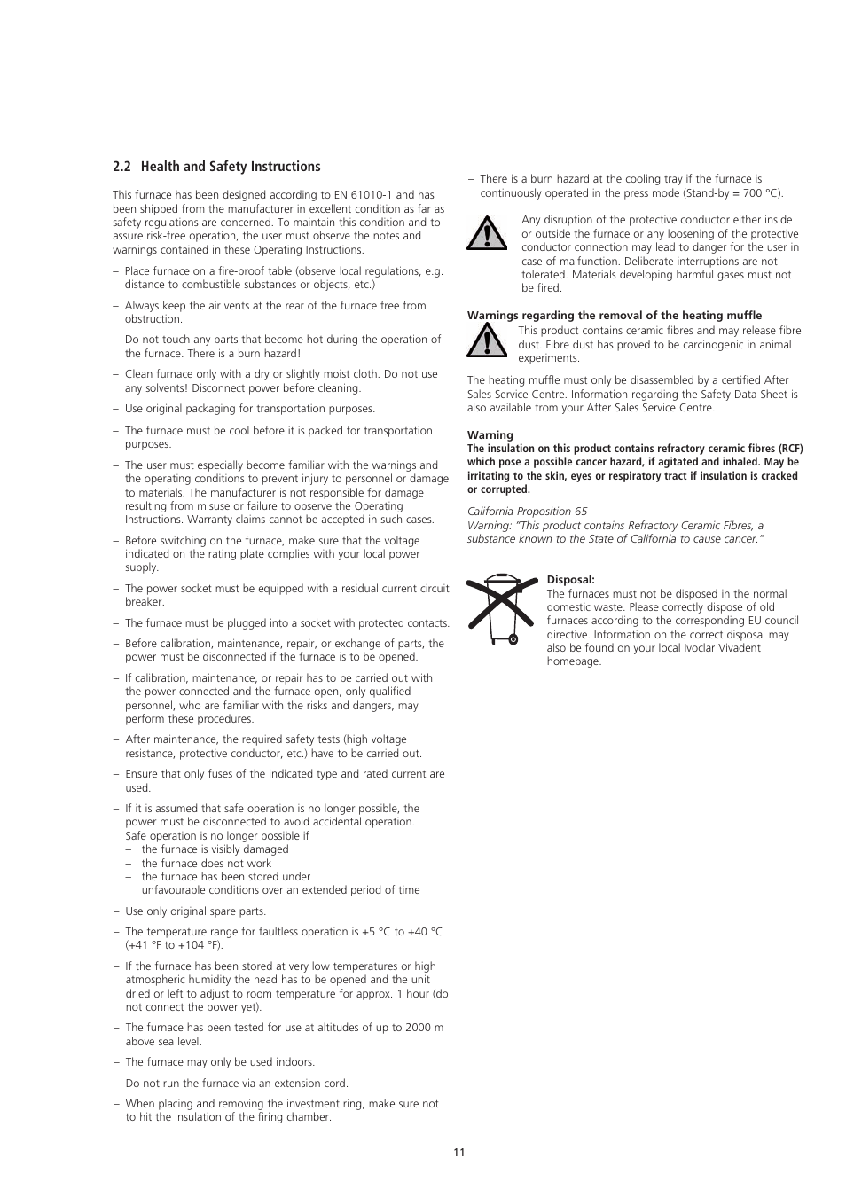 2 health and safety instructions | Ivoclar Vivadent EP5000-G2 User Manual | Page 11 / 44
