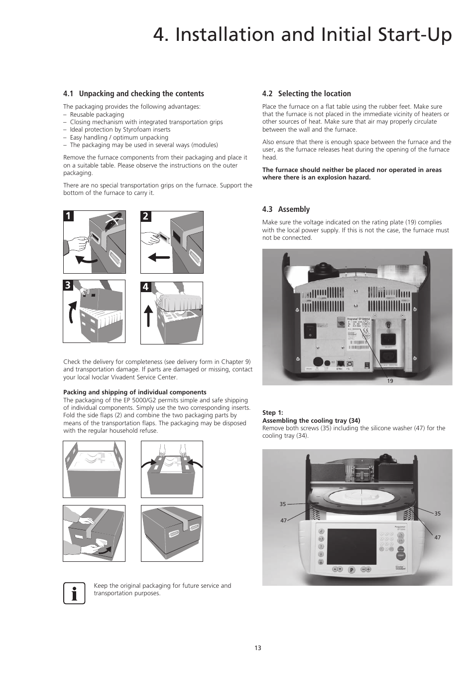 Installation and initial start-up | Ivoclar Vivadent EP5000-G2 User Manual | Page 13 / 44