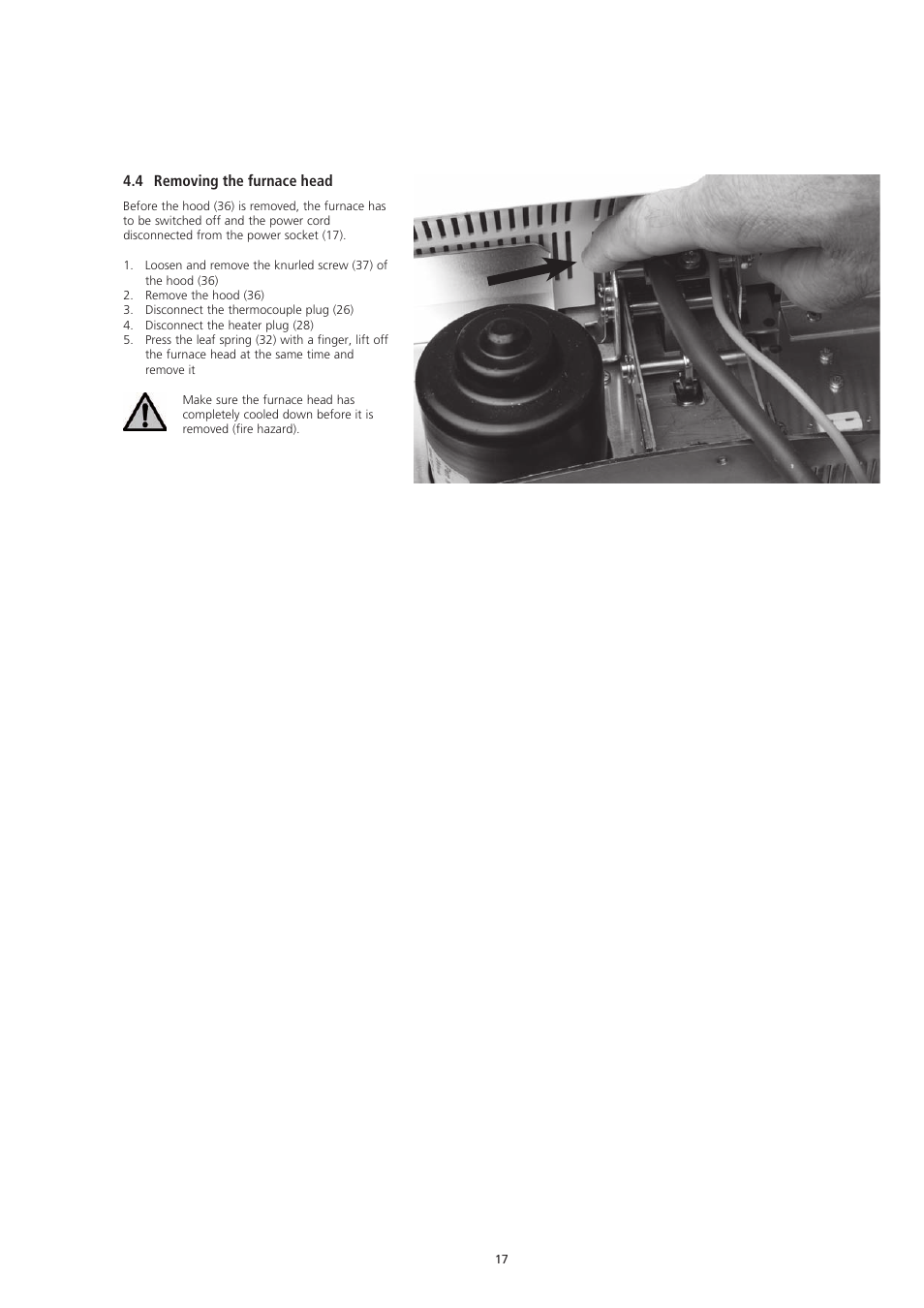 4 removing the furnace head | Ivoclar Vivadent EP5000-G2 User Manual | Page 17 / 44
