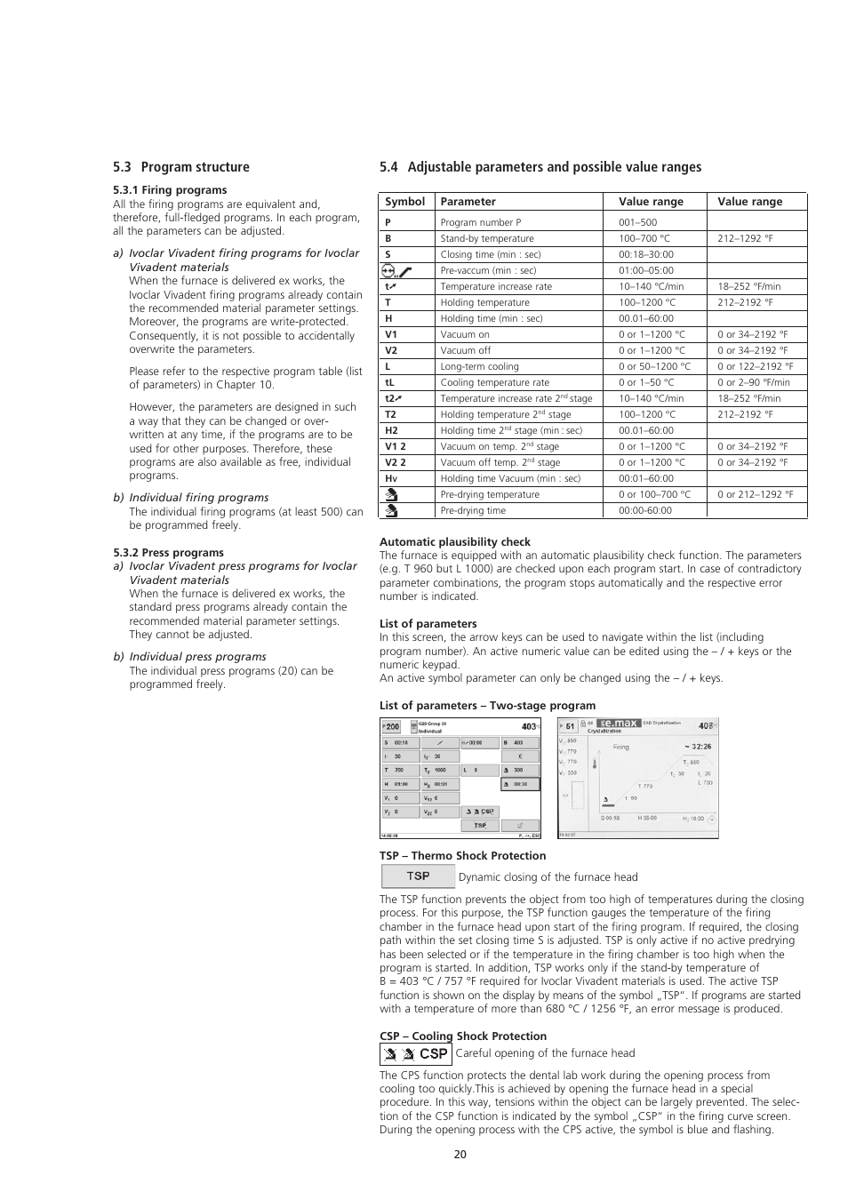 4 adjustable parameters and possible value ranges, 3 program structure | Ivoclar Vivadent EP5000-G2 User Manual | Page 20 / 44